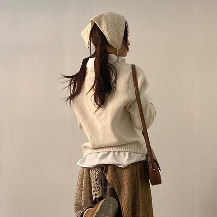 버피 셔츠 레이어드 버튼 일체형 니트 아이보리