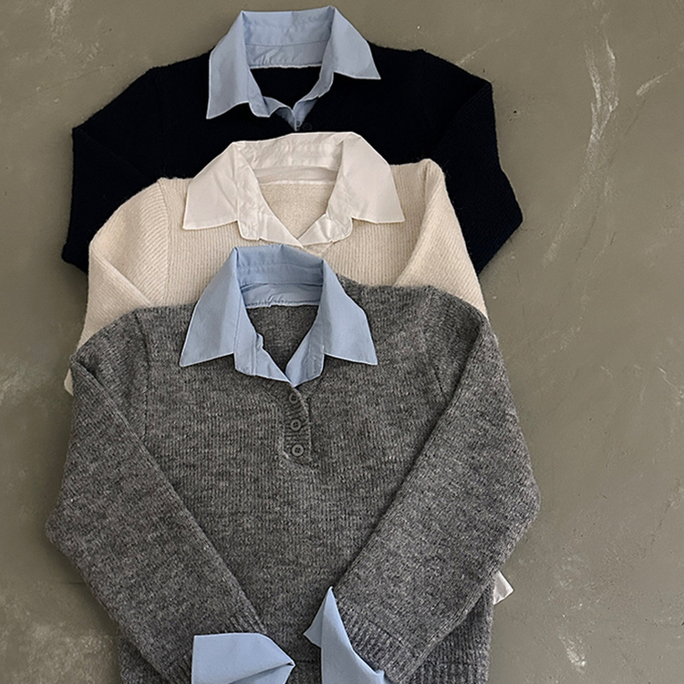 버피 셔츠 레이어드 버튼 일체형 니트