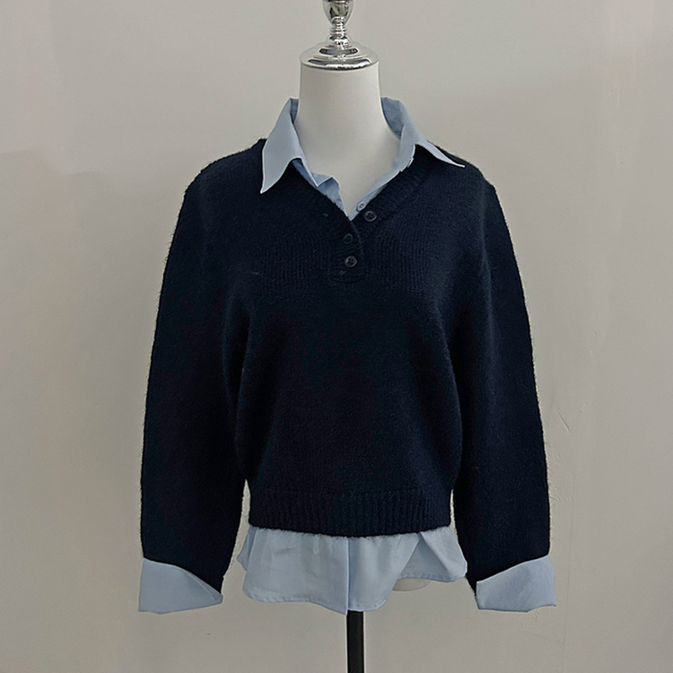 버피 셔츠 레이어드 버튼 일체형 니트