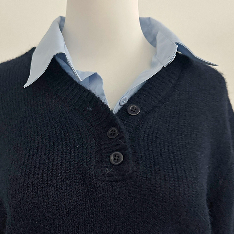 버피 셔츠 레이어드 버튼 일체형 니트