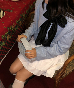 ノーカラーショートツイードジャケット SKY BLUE