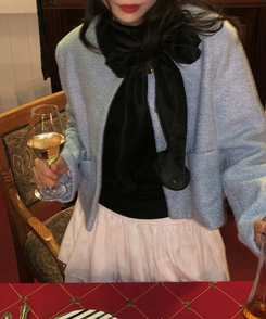 ノーカラーショートツイードジャケット SKY BLUE