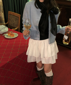 ノーカラーショートツイードジャケット SKY BLUE