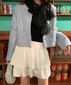 ノーカラーショートツイードジャケット SKY BLUE