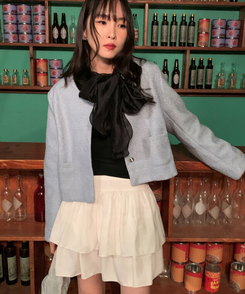 ノーカラーショートツイードジャケット SKY BLUE