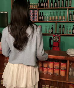 ノーカラーショートツイードジャケット SKY BLUE