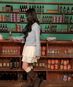 ノーカラーショートツイードジャケット SKY BLUE