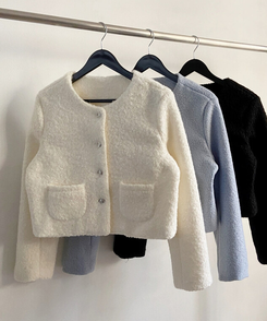 ノーカラーショートツイードジャケット