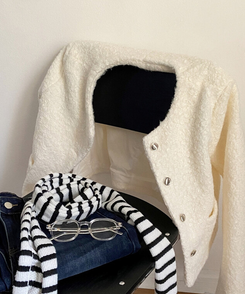 ノーカラーショートツイードジャケット