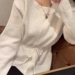 메리 리본 울 보트넥 스트링 루즈핏 니트가디건 아이보리