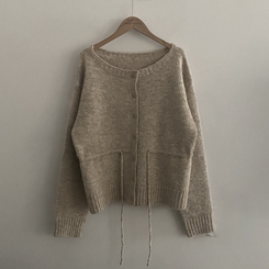 메리 리본 울 보트넥 스트링 루즈핏 니트가디건