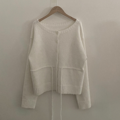 메리 리본 울 보트넥 스트링 루즈핏 니트가디건