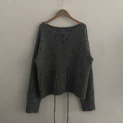 메리 리본 울 보트넥 스트링 루즈핏 니트가디건