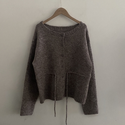 메리 리본 울 보트넥 스트링 루즈핏 니트가디건