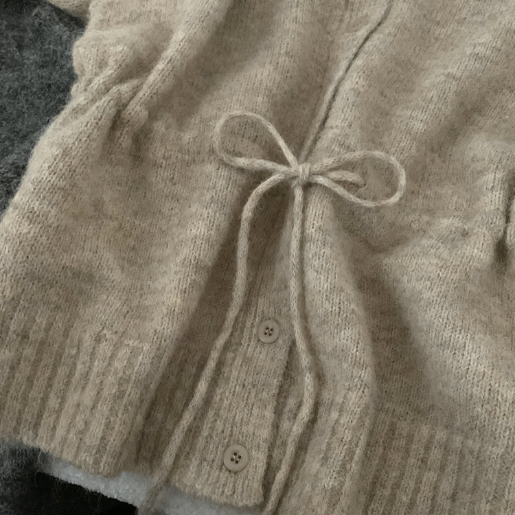 메리 리본 울 보트넥 스트링 루즈핏 니트가디건