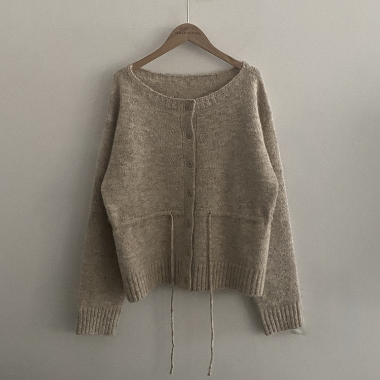 메리 리본 울 보트넥 스트링 루즈핏 니트가디건