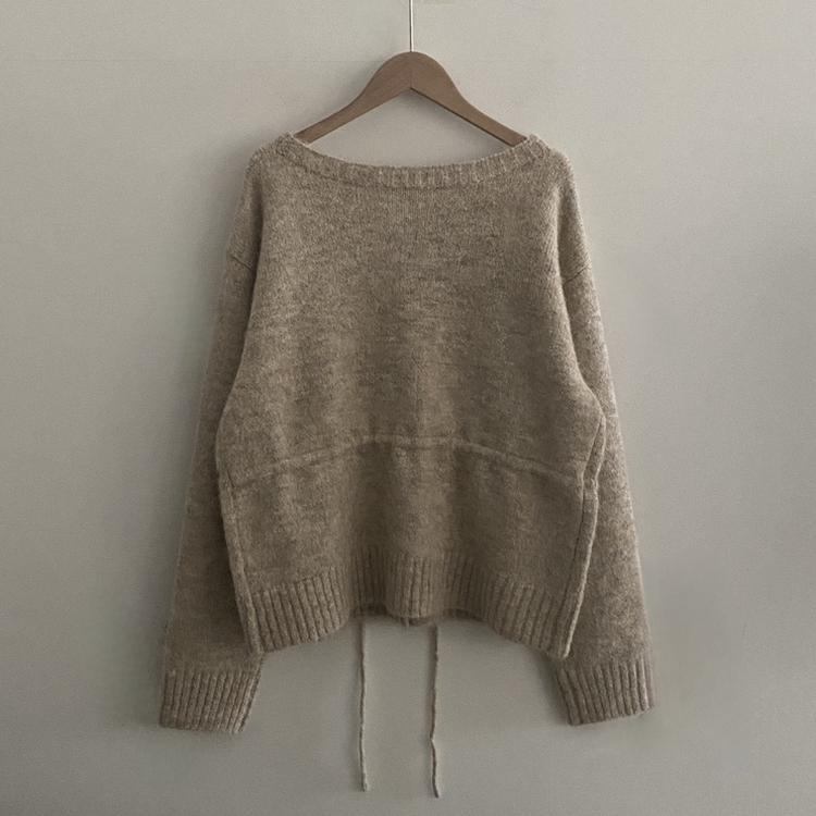 메리 리본 울 보트넥 스트링 루즈핏 니트가디건