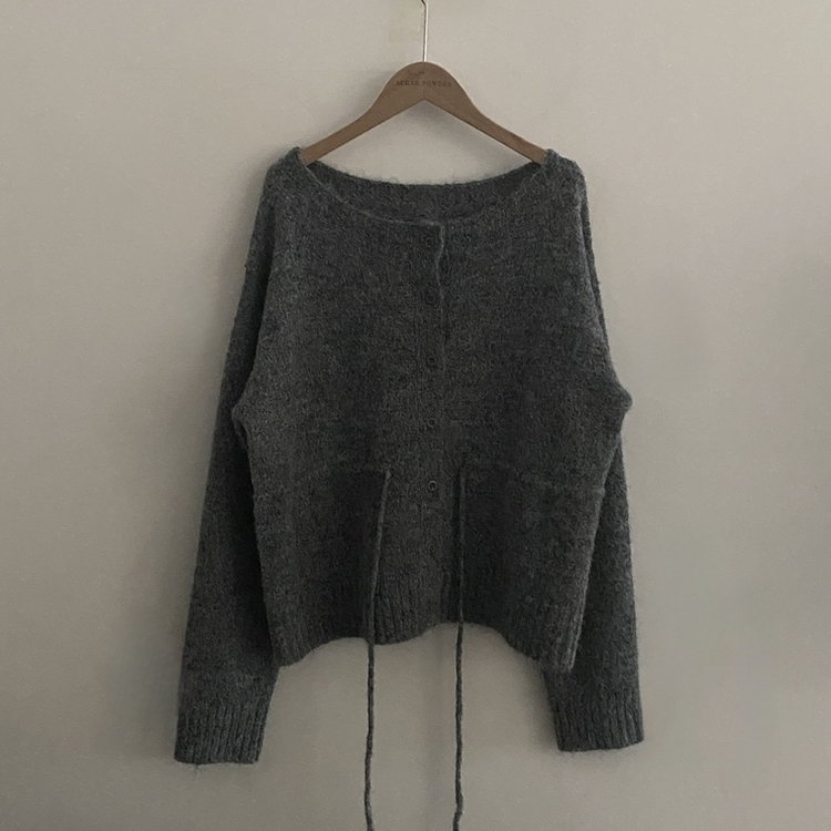 메리 리본 울 보트넥 스트링 루즈핏 니트가디건