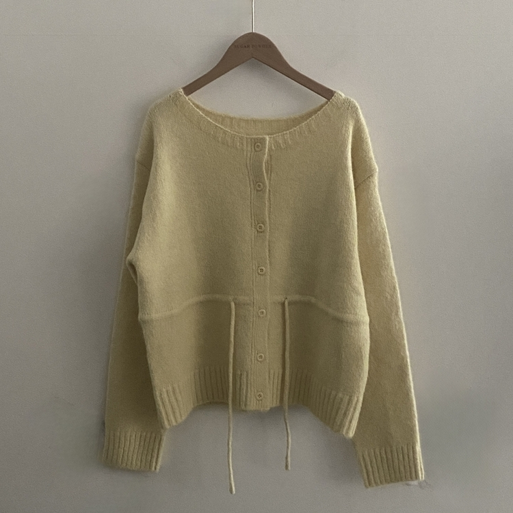 메리 리본 울 보트넥 스트링 루즈핏 니트가디건