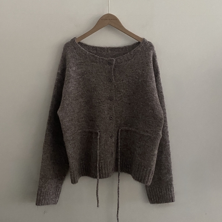 메리 리본 울 보트넥 스트링 루즈핏 니트가디건