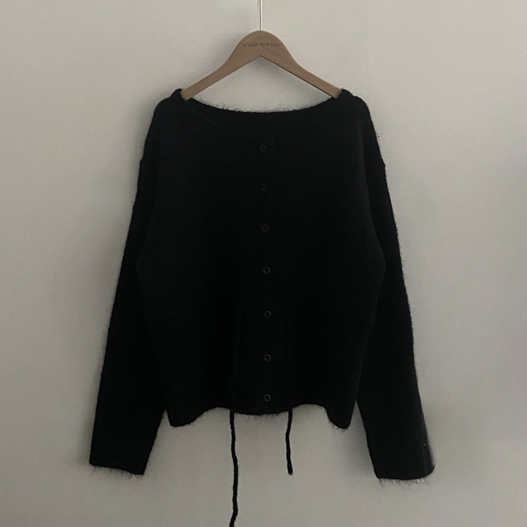 메리 리본 울 보트넥 스트링 루즈핏 니트가디건