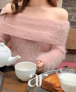 (ショールラインポイント♥ / ふわふわ / 華奢フィット)   ソルニードル ファー オフショルダーニット   PINK