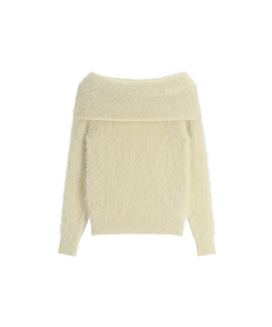 (ショールラインポイント♥ / ふわふわ / 華奢フィット)   ソルニードル ファー オフショルダーニット