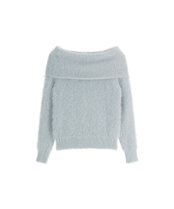 (ショールラインポイント♥ / ふわふわ / 華奢フィット)   ソルニードル ファー オフショルダーニット