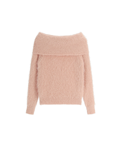 (ショールラインポイント♥ / ふわふわ / 華奢フィット)   ソルニードル ファー オフショルダーニット