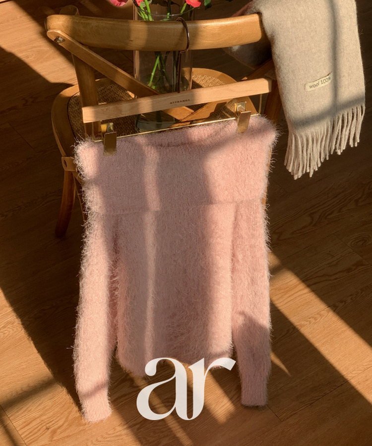 (ショールラインポイント♥ / ふわふわ / 華奢フィット)   ソルニードル ファー オフショルダーニット   PINK