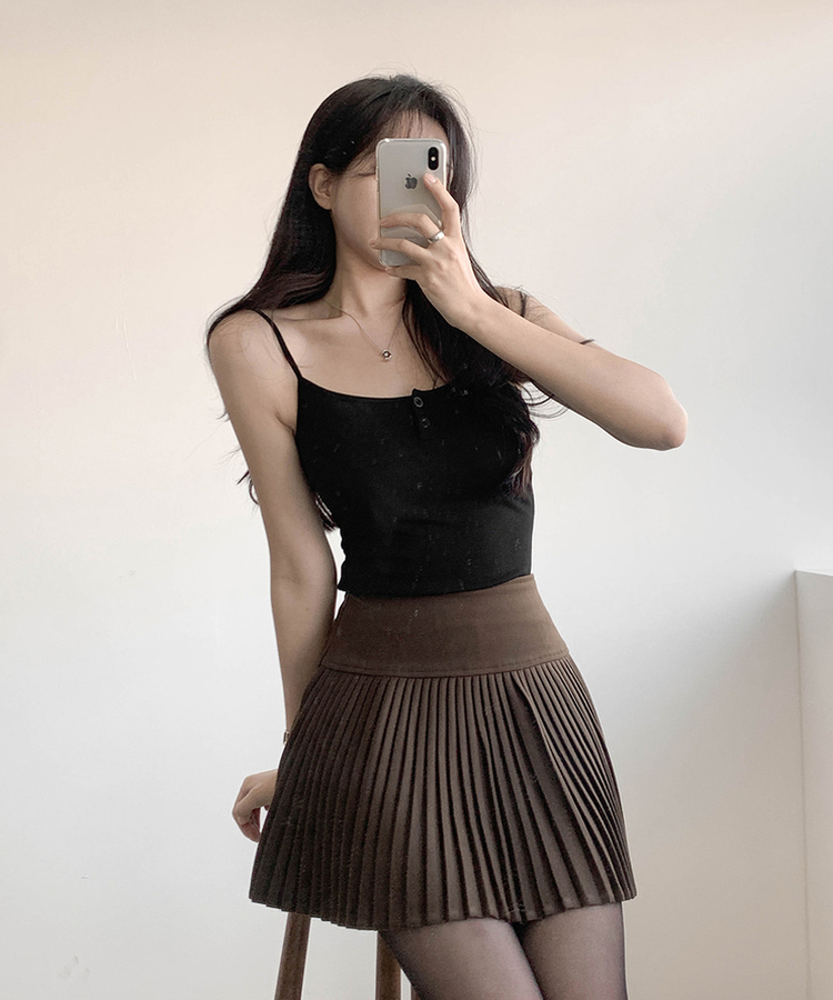 럭스 스팽글 머플러 가디건 플리츠 스커트 세트 브라운