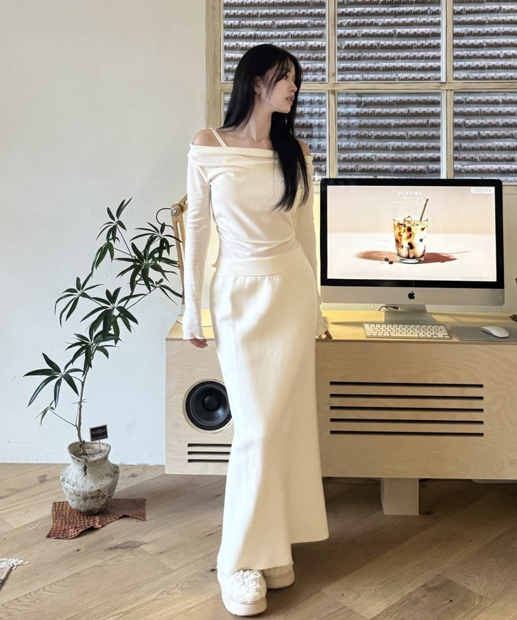 ドレープ長袖Tシャツ IVORY