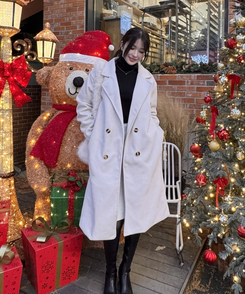 심플 누빔 퀄팅 롱 코트 아이보리