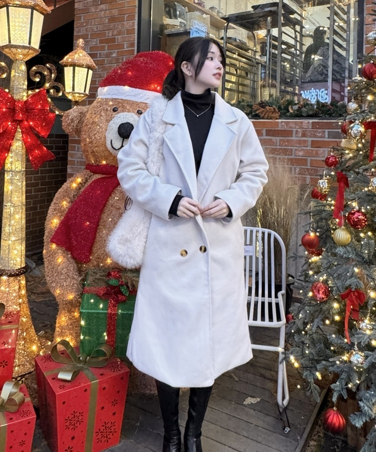 심플 누빔 퀄팅 롱 코트 아이보리