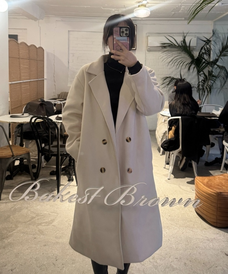 심플 누빔 퀄팅 롱 코트 아이보리