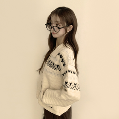 귀여움 보장하는 퍼지 노르딕 버튼 카라 겨울 오버핏 포켓 니트 가디건  베이지