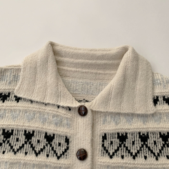 귀여움 보장하는 퍼지 노르딕 버튼 카라 겨울 오버핏 포켓 니트 가디건