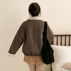 チェックリバーシブルボアウールダウンジャンパー BROWN