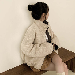 チェックリバーシブルボアウールダウンジャンパー BROWN