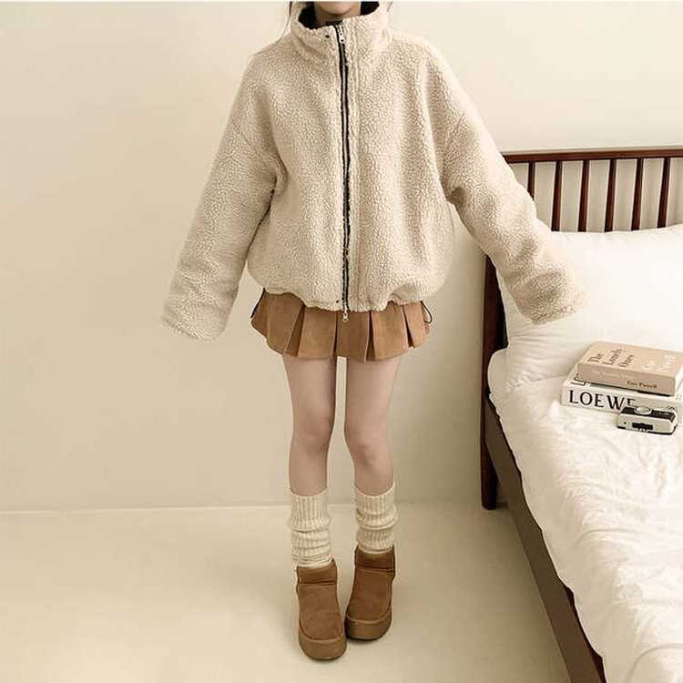 チェックリバーシブルボアウールダウンジャンパー BROWN