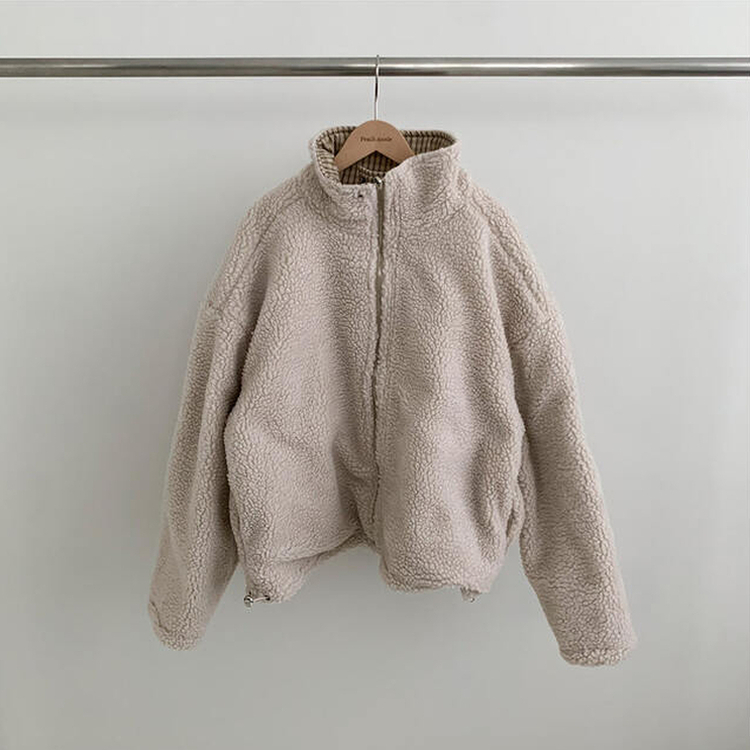 チェックリバーシブルボアウールダウンジャンパー