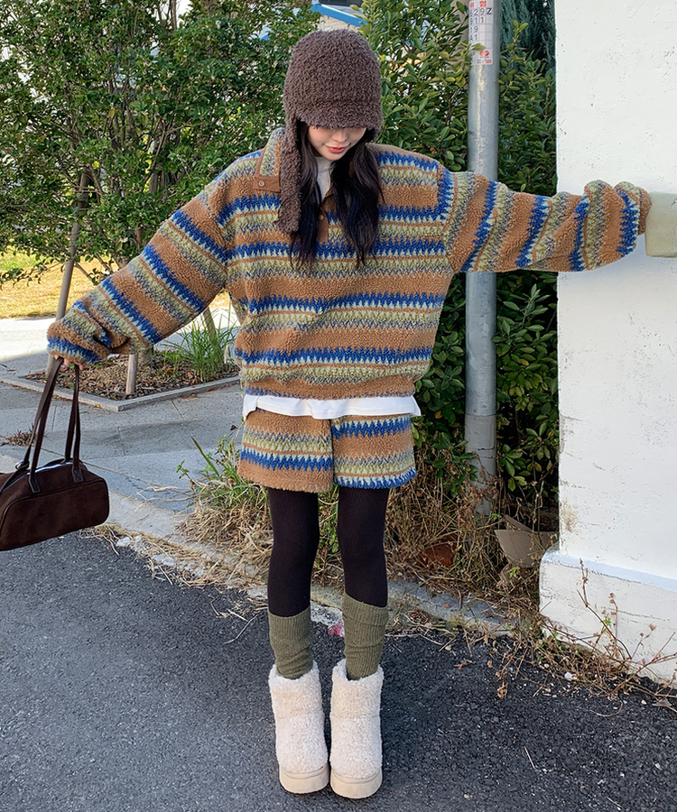 뽀글에스닉반바지 베이지