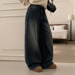 【丈別】【起毛】シードンデニムパンツ MID DENIM