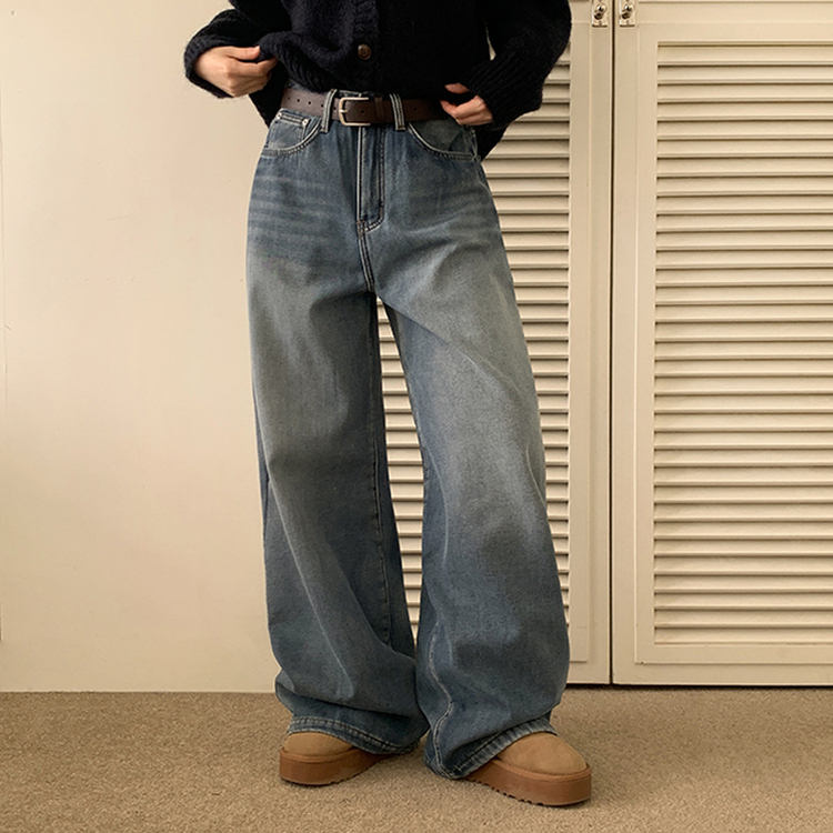 【丈別】【起毛】シードンデニムパンツ VINTAGE LIGHT BLUE