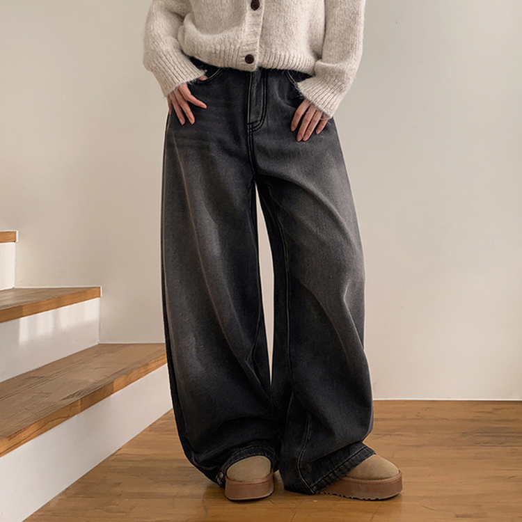 【丈別】【起毛】シードンデニムパンツ BLACK