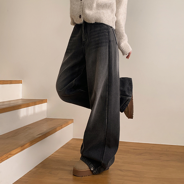【丈別】【起毛】シードンデニムパンツ BLACK