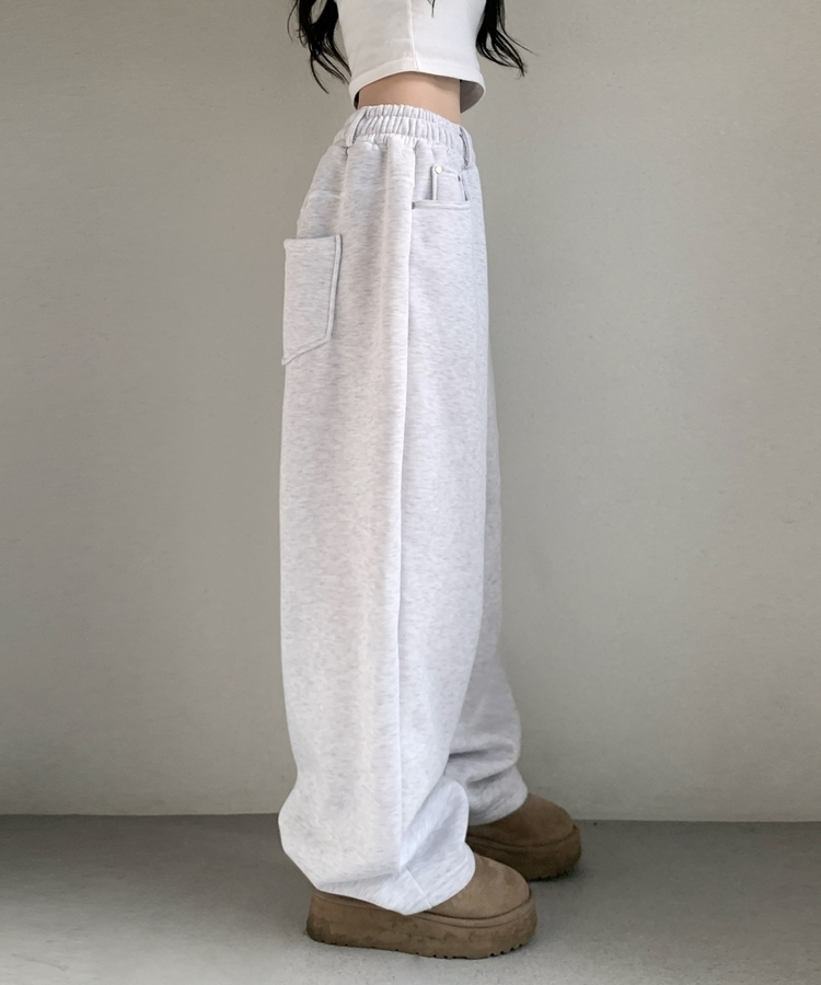 피넛 벨트 오버 일자핏 코튼 기모 롱 트레이닝 팬츠 백오트