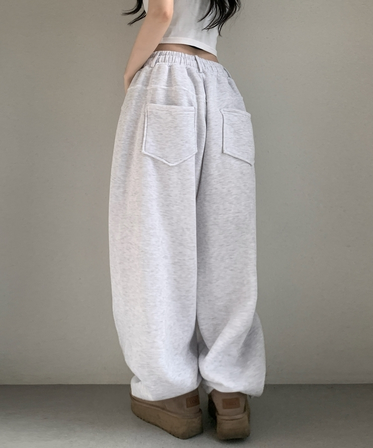 피넛 벨트 오버 일자핏 코튼 기모 롱 트레이닝 팬츠 백오트