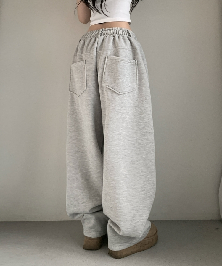피넛 벨트 오버 일자핏 코튼 기모 롱 트레이닝 팬츠 메란지