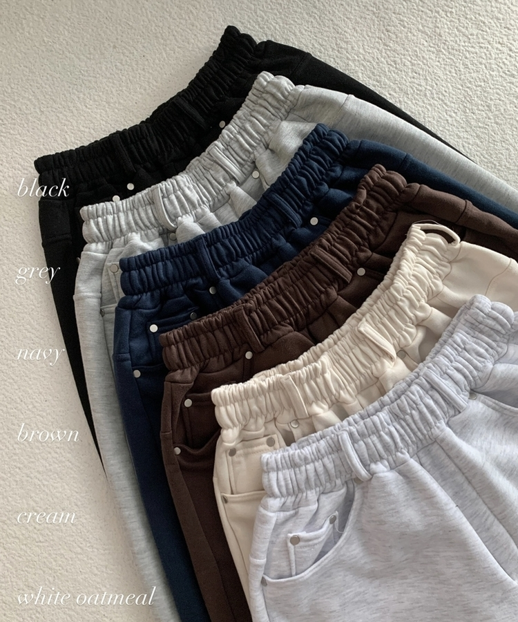 피넛 벨트 오버 일자핏 코튼 기모 롱 트레이닝 팬츠